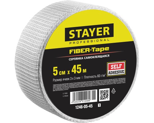 Самоклеящаяся серпянка FIBER-Tape, 5 смx45 м, 3x3 мм STAYER 1246-05-45_z01