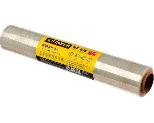 Упаковочная стрейч-пленка MaxProtect, 142 мx450 мм, 17 мкм, УФ стойкая, ручная STAYER 12610-450