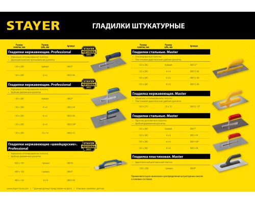 Штукатурная пластиковая гладилка 130x280 мм STAYER 0809