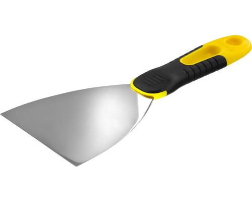 Нержавеющий шпатель PROFlat, 100 мм, х-образное профилированное полотно, облегченная двухкомпонентная ручка STAYER 10045-10