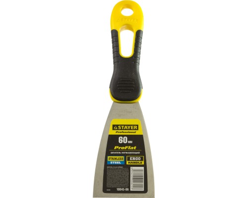 Нержавеющий шпатель PROFlat, 60 мм, х-образное профилированное полотно, облегченная двухкомпонентная ручка STAYER 10045-06
