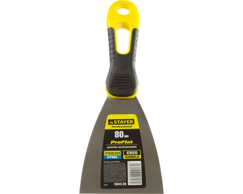 Нержавеющий шпатель PROFlat, 80 мм, профилированное полотно, двухкомпонентная ручка STAYER 10045-08