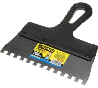 Нержавеющий фасадный шпатель PROFlat, 200 мм, зуб 8x8 мм, пластиковая ручка, зубчатый STAYER 1009-20-08
