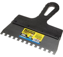 Нержавеющий фасадный шпатель PROFlat, 200 мм, зуб 8x8 мм, пластиковая ручка, зубчатый STAYER 1009-20-08