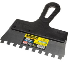 Нержавеющий фасадный шпатель PROFlat, 200 мм, зуб 10x10 мм, пластиковая ручка, зубчатый STAYER 1009-20-10