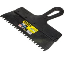 Нержавеющий фасадный шпатель PROFlat, 250 мм, зуб 6x6 мм, пластиковая ручка, зубчатый STAYER 1009-25-06