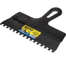 Нержавеющий фасадный шпатель PROFlat, 250 мм, зуб 8x8 мм, пластиковая ручка, зубчатый STAYER 1009-25-08