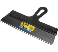 Нержавеющий фасадный шпатель PROFlat, 300 мм, зуб 6x6 мм, пластиковая ручка, зубчатый STAYER 1009-30-06