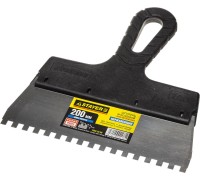 Нержавеющий фасадный шпатель PROFlat, 200 мм, зуб 6x6 мм, пластиковая ручка, зубчатый STAYER 1009-20-06