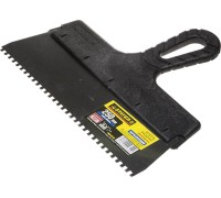 Нержавеющий фасадный шпатель PROFlat, 250 мм, зуб 4x4 мм, пластиковая ручка, зубчатый STAYER 1009-25-04