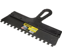 Нержавеющий фасадный шпатель PROFlat, 300 мм, зуб 10x10 мм, пластиковая ручка, зубчатый STAYER 1009-30-10