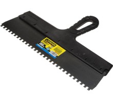 Нержавеющий фасадный шпатель PROFlat, 350 мм, зуб 6x6 мм, пластиковая ручка, зубчатый STAYER 1009-35-06