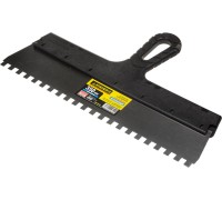 Нержавеющий фасадный шпатель PROFlat, 350 мм, зуб 8x8 мм, пластиковая ручка, зубчатый STAYER 1009-35-08