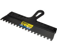 Нержавеющий фасадный шпатель PROFlat, 350 мм, зуб 10x10 мм, пластиковая ручка, зубчатый STAYER 1009-35-10