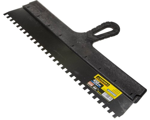 Нержавеющий фасадный шпатель PROFlat, 450 мм, зуб 8x8 мм, пластиковая ручка, зубчатый STAYER 1009-45-08