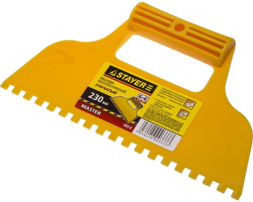 Малярный шпатель 230 мм, зубчатый 6x6 мм, пластмассовый STAYER 1022-6