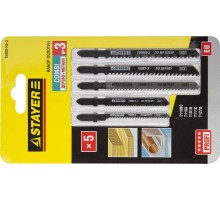 Набор полотен для лобзика T-хвост., по дереву, металлу и пластику, 5 шт, COMBI №3 STAYER 15980-H5-3