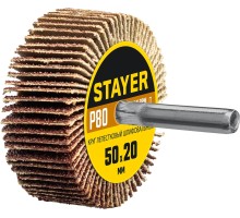 Круг шлифовальный лепестковый d 50x20 мм, P80, на шпильке d 6 мм STAYER 36607-080