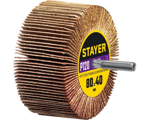 Круг шлифовальный лепестковый d 80x40 мм, P120, на шпильке d 6 мм STAYER 36609-120