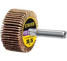 Круг шлифовальный лепестковый d 30x15 мм, P120, на шпильке d 6 мм STAYER 36606-120