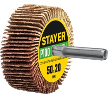Круг шлифовальный лепестковый d 50x20 мм, P100, на шпильке d 6 мм STAYER 36607-100