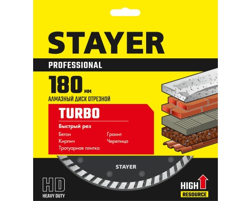 Сегментированный алмазный диск TURBO 180 мм (22.2x7x2.6 мм) STAYER 3662-180_z02