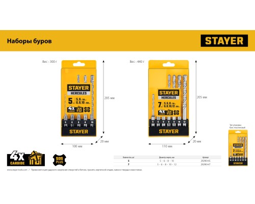 Набор буров SDS-plus HERCULES-4Х 7 шт. STAYER 29290-H7