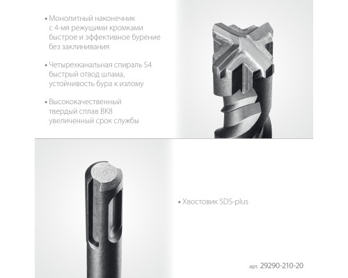 Бур SDS-Plus HERCULES-4Х 20x210 мм STAYER 29290-210-20