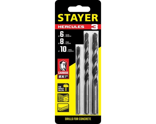 Набор сверл по бетону Hercules 3 шт: d 6-8-10 мм STAYER 2915-H3_z01