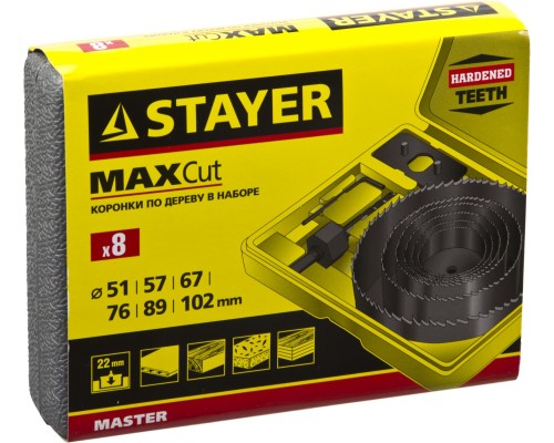 Набор кольцевых коронок по дереву Maxcut, 6 шт, 51-102 мм STAYER 29600-H8