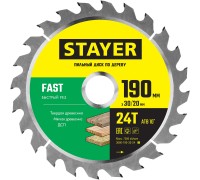 Пильный диск по дереву Fast, 190x30/20 мм, 24Т, быстрый рез STAYER 3680-190-30-24_z01