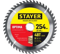 Пильный диск по дереву Optima, 254x32/30 мм, 48Т, оптимальный рез STAYER 3681-254-32-48_z01