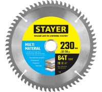 Пильный диск по алюминию и пластику Multi Material, 230x32/30 мм, 64Т, супер чистый рез STAYER 3685-230-32-64