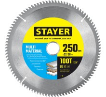 Пильный диск по алюминию и пластику Multi Material, 250x32/30 мм, 100Т, супер чистый рез STAYER 3685-250-32-100