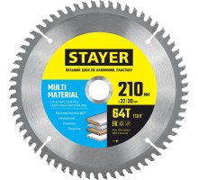 Пильный диск по алюминию Multi Material, 210x32/30 мм, 64Т, супер чистый рез STAYER 3685-210-32-64
