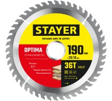 Пильный диск по дереву Optima, 190x20/16 мм, 36Т, оптимальный рез STAYER 3681-190-20-36_z01