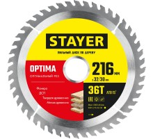 Пильный диск по дереву Optima, 216x32/30 мм, 36Т, оптимальный рез STAYER 3681-216-32-36_z01