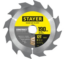 Пильный диск по дереву Construct, 190x30/20 мм, 12Т, технический рез STAYER 3683-190-30-12_z01