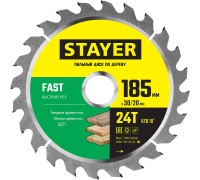 Пильный диск по дереву Fast, 185x30/20 мм, 24Т, быстрый рез STAYER 3680-185-30-24_z01