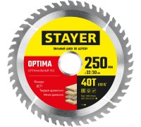 Пильный диск по дереву Optima, 250x32/30 мм, 40Т, оптимальный рез STAYER 3681-250-32-40_z01