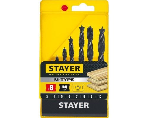 Набор спиральных сверл по дереву M-type, 8 шт: 3-4-5-6-7-8-9-10 мм STAYER 2942-H8_z02