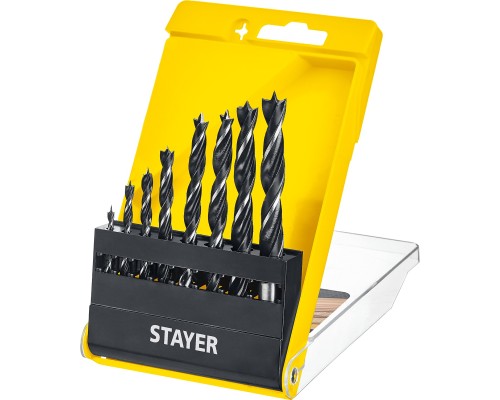 Набор спиральных сверл по дереву M-type, 8 шт: 3-4-5-6-7-8-9-10 мм STAYER 2942-H8_z02