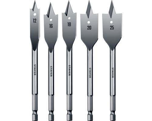 Набор перовых сверл по дереву Flat, 5 шт: 12-16-18-20-25 мм STAYER 2950-H5