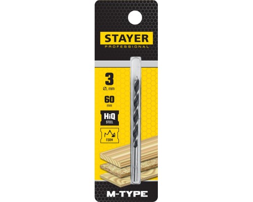 Спиральное сверло по дереву M-type, 3.0x60/30 мм, М-образная заточка STAYER 2942-060-03_z02
