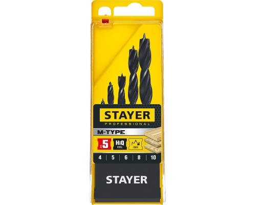 Набор сверл спиральных по дереву M-type, 5 шт: 4-5-6-8-10 мм STAYER 2942-H5_z02