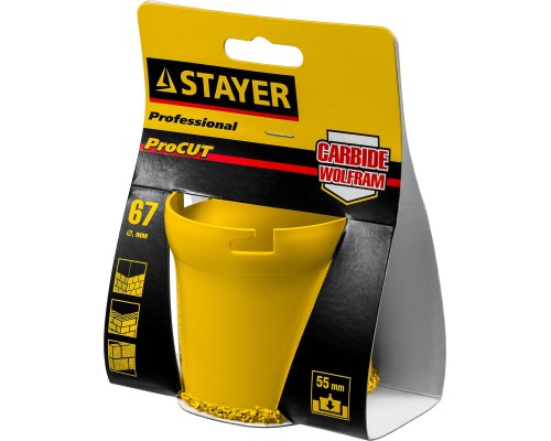 Кольцевая коронка 67 мм, L 55 мм, карбид вольфрама STAYER 33345-67