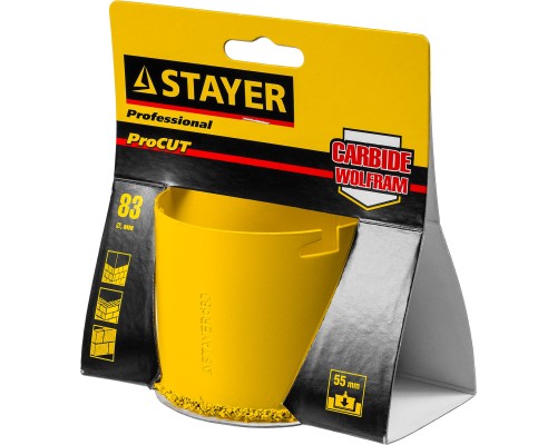 Кольцевая коронка 83 мм, L 55 мм, карбид вольфрама STAYER 33345-83