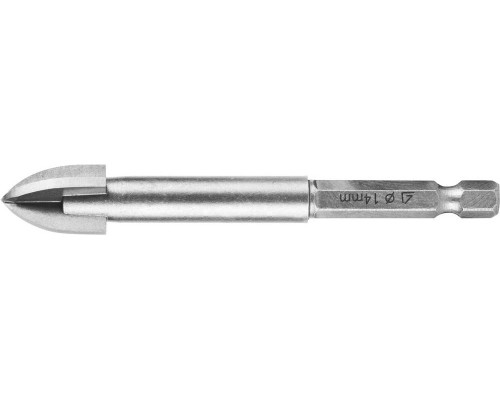 Сверло по стеклу и кафелю 14 мм, 4х кромка, HEX 1/4 STAYER 2985-14_z01