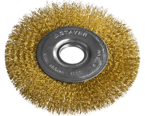 Щетка дисковая для УШМ 125 мм, витая стальная латунированная проволока 0.3 мм STAYER 35122-125