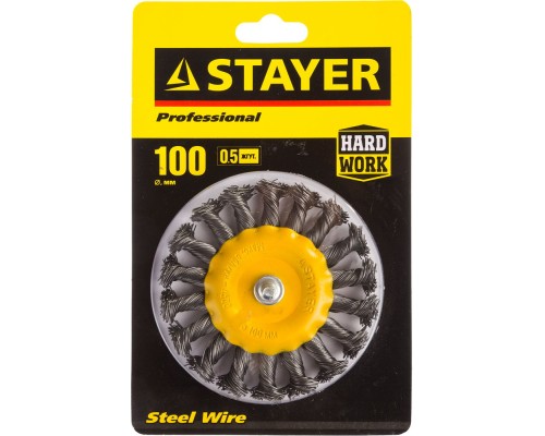 Щетка кистевая для дрели 100 мм, жгутированная стальная проволока 0.5 мм STAYER 35115-100